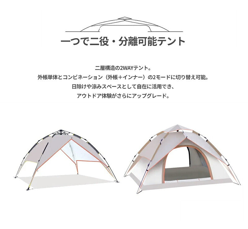 ワンタッチテント テント ドームテント 折りたたみ 小型 軽量 おしゃれ フルクローズ 防水 遮光 遮熱 簡易テント サンシェード 防災 持ち運び便利 キャンプ アウトドア ソロキャンプ おうちキャンプ 公園 庭 川 海 ピクニック ベランダ 大人 子供 3人用 4人用