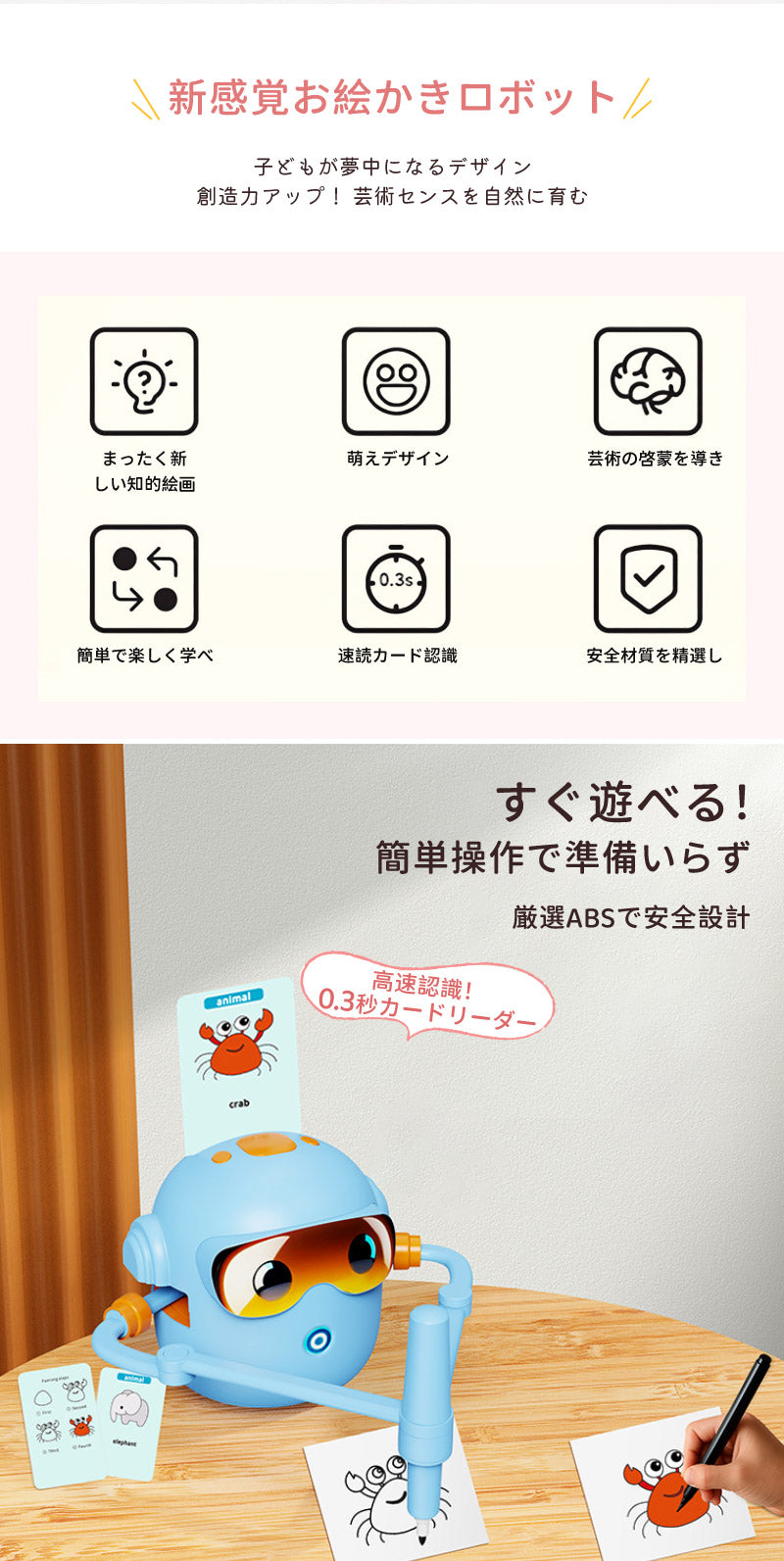 お絵描きロボット おもちゃ キッズ 子供 自動描画ロボット 幼児 女の子 男の子 カラーペン付き 色塗りゲーム 色合わせ学習 知育玩具 音楽 自動お絵かき 知育 お絵かき 小学生 誕生日 クリスマス 子供の日 3歳以上 幼稚園 プレゼント ギフト