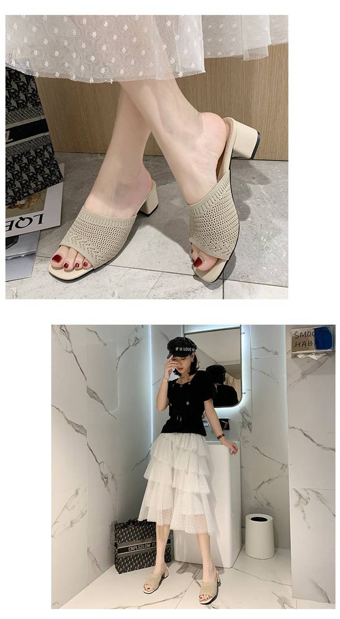 ミュール レディース ニットサンダル レディース つっかけ ハイヒール ニットミュール ヒール5cm ヒールサンダル オープントゥ 美脚 歩きやすい 軽い 脚長効果 痛くない おしゃれ キレイめ カジュアル 安定感 低反発 靴 母の日 夏コーデ