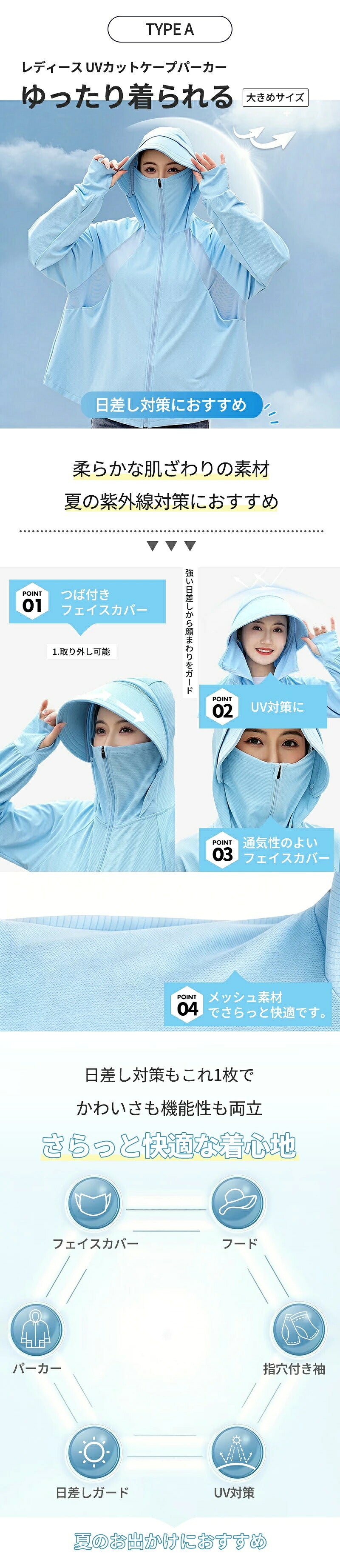 UVカットパーカー UPF50 大きいサイズ レディース 冷感 パーカー 通気 ラッシュガード 紫外線対策 長袖 ツバ フード付き 体型カバー 指穴 ミドル丈 ロング オーバーサイズ ビッグシルエット 日焼け対策 ラッシュパーカー ライトアウター トップス オーバーウェア
