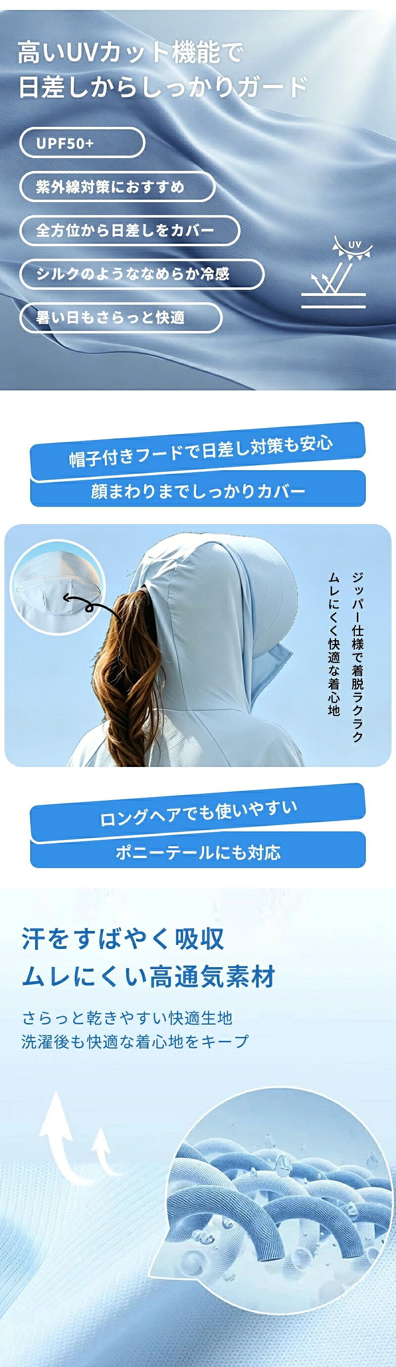 UVカットパーカー UPF50 大きいサイズ レディース 冷感 パーカー 通気 ラッシュガード 紫外線対策 長袖 ツバ フード付き 体型カバー 指穴 ミドル丈 ロング オーバーサイズ ビッグシルエット 日焼け対策 ラッシュパーカー ライトアウター トップス オーバーウェア