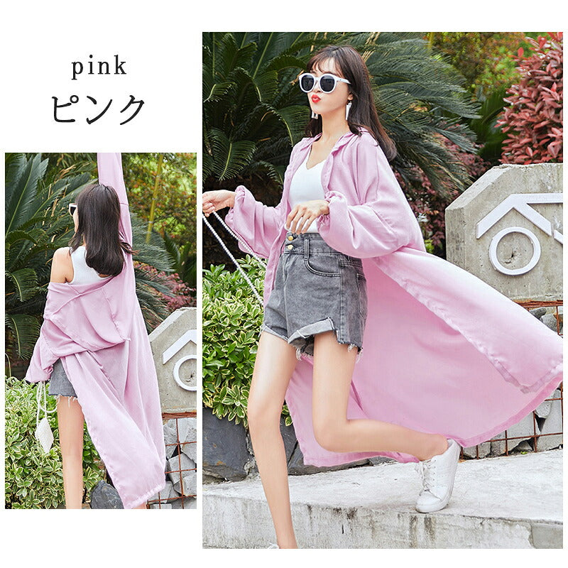 UVパーカー UVカット パーカー 涼しい UVカットロングパーカー M L LL レディース パーカー ロング ジッパー 指穴 レディース 大きめ 大きいサイズ 薄手 春 ラッシュガード uvカット マスク フェイスガード 遮光 ドライ素材