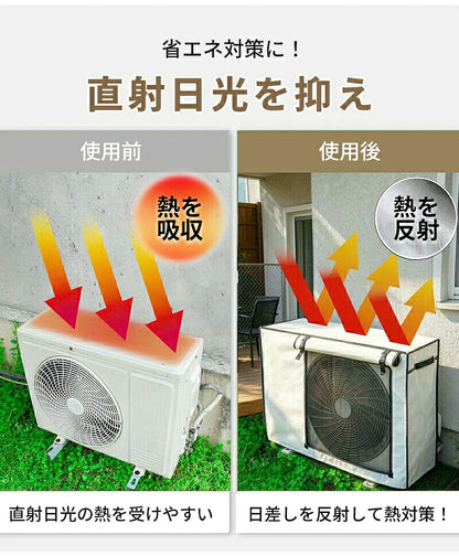 エアコン室外機カバー 室外機カバー エアコン 室外機 遮熱エコカバー アルミ構造 省エネ 日よけ 紫外線対策 直射日光対策 室外機保護カバー 保護カバー 屋外カバー 防水カバー 簡単取り付け 撥水 防水 サビ防止 劣化防止 汚れ防止 丈夫  戸建て 屋外用 オールシーズン