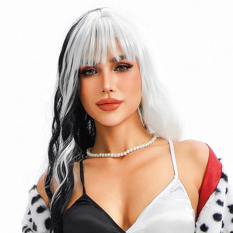 フルウィッグ 2点セット レディース ハロウィン  ウィッグ 黒白髪 ミディアム 自然 ウイッグ 小顔効果 医療用 かつら 大人 女性 コスプレ 普段使い 推し活 簡単 手軽 仮装 カラー ヘアネット コスチューム アニメ お揃い かわいい