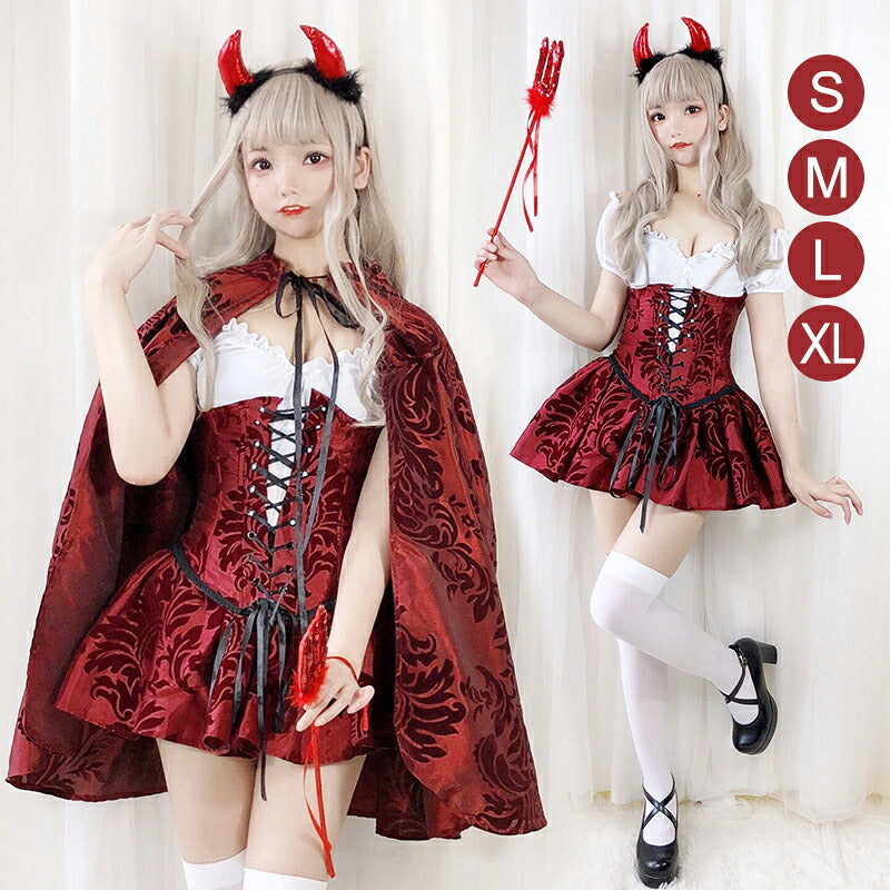 ハロウィン コスプレ 魔女仮装 小悪魔 ゴスロリ 女性 小悪魔 ジョーカー 魔女コスト 大人気 ハロウィン コスプレ衣装 コスチューム 大人 セクシー レース切り替え袖コスチューム コゴスロリ衣装 仮装 ハロウィン 学園祭 コスプレ