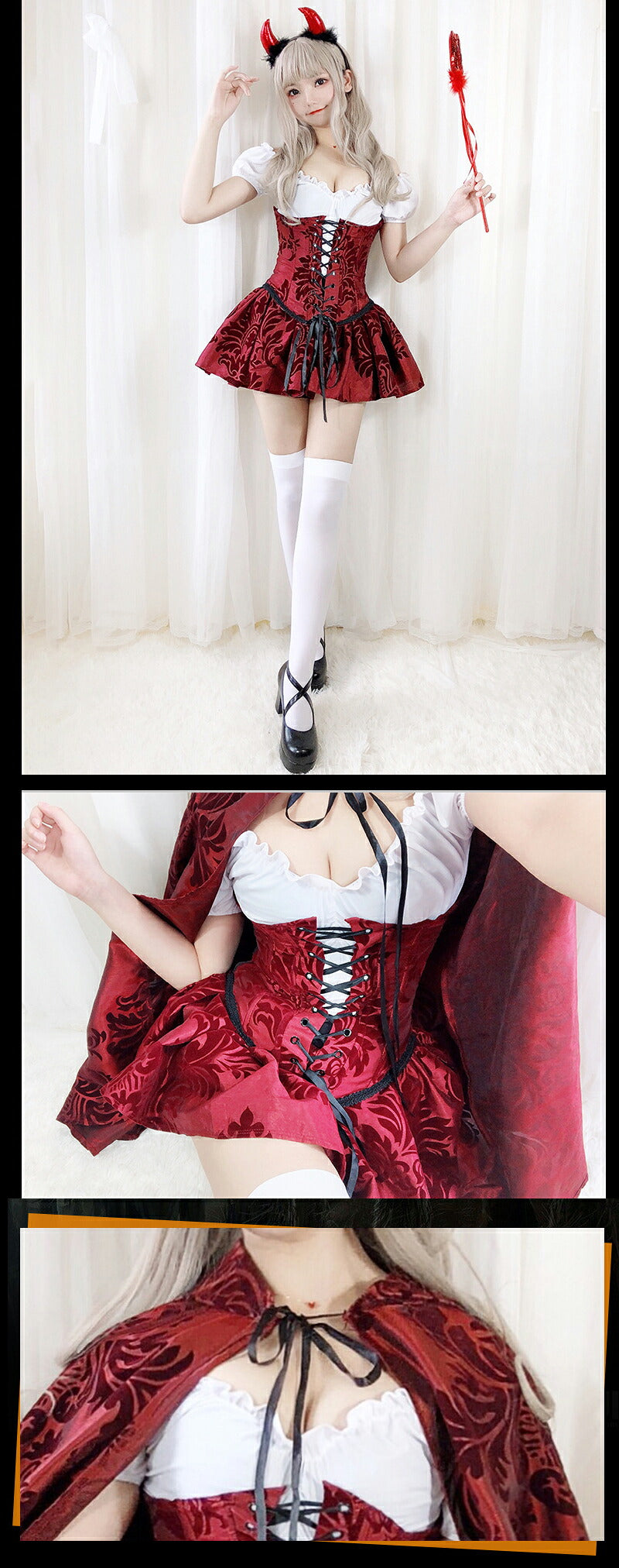 ハロウィン コスプレ 魔女仮装 小悪魔 ゴスロリ 女性 小悪魔 ジョーカー 魔女コスト 大人気 ハロウィン コスプレ衣装 コスチューム 大人 セクシー レース切り替え袖コスチューム コゴスロリ衣装 仮装 ハロウィン 学園祭 コスプレ