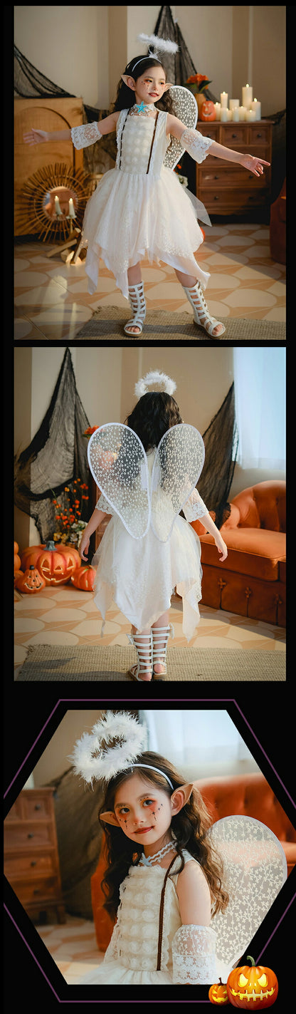 ハロウィン 羽付き 妖精 精霊 コスプレ 子供用 コスチューム 女の子 動物 パーティー 天使 花の妖精 羽付き 小悪魔 小さな妖精 仮装 大人 女の子 ドレス キッズ カチューシャ付4点セット スカートステッキ 余興 ダンス 文化祭 学園祭 パーティー グッズ