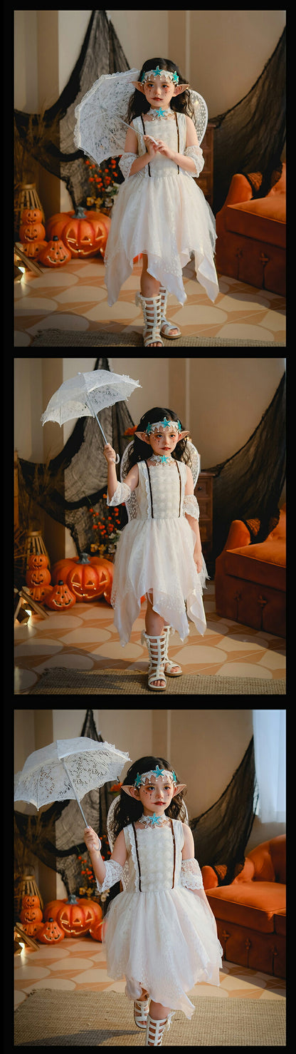 ハロウィン 羽付き 妖精 精霊 コスプレ 子供用 コスチューム 女の子 動物 パーティー 天使 花の妖精 羽付き 小悪魔 小さな妖精 仮装 大人 女の子 ドレス キッズ カチューシャ付4点セット スカートステッキ 余興 ダンス 文化祭 学園祭 パーティー グッズ