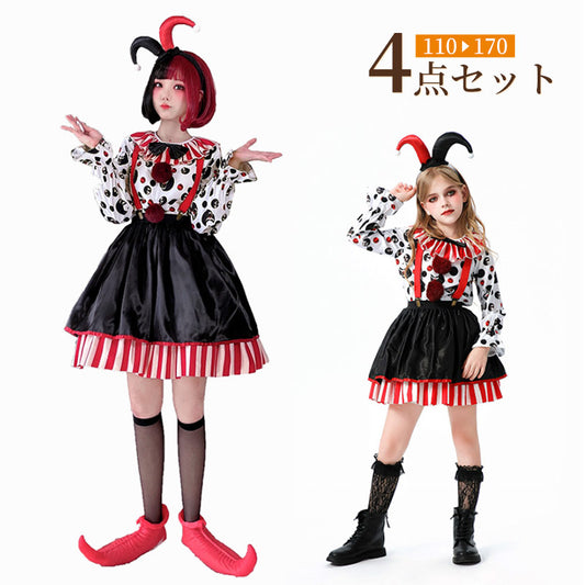 ハロウィン コスプレ ピエロ魔女 衣装 大人 ピエロ 3点セット コスチューム レディース 女性 ゾンビ デビル ピエロガール 魔法使い 魔法少女 ハロウィン衣装 赤黒 忘年会/新年会コスプレ衣装 セクシー ゴスロリ 吸血鬼 悪魔 キュート ミニワンピ 送料無料