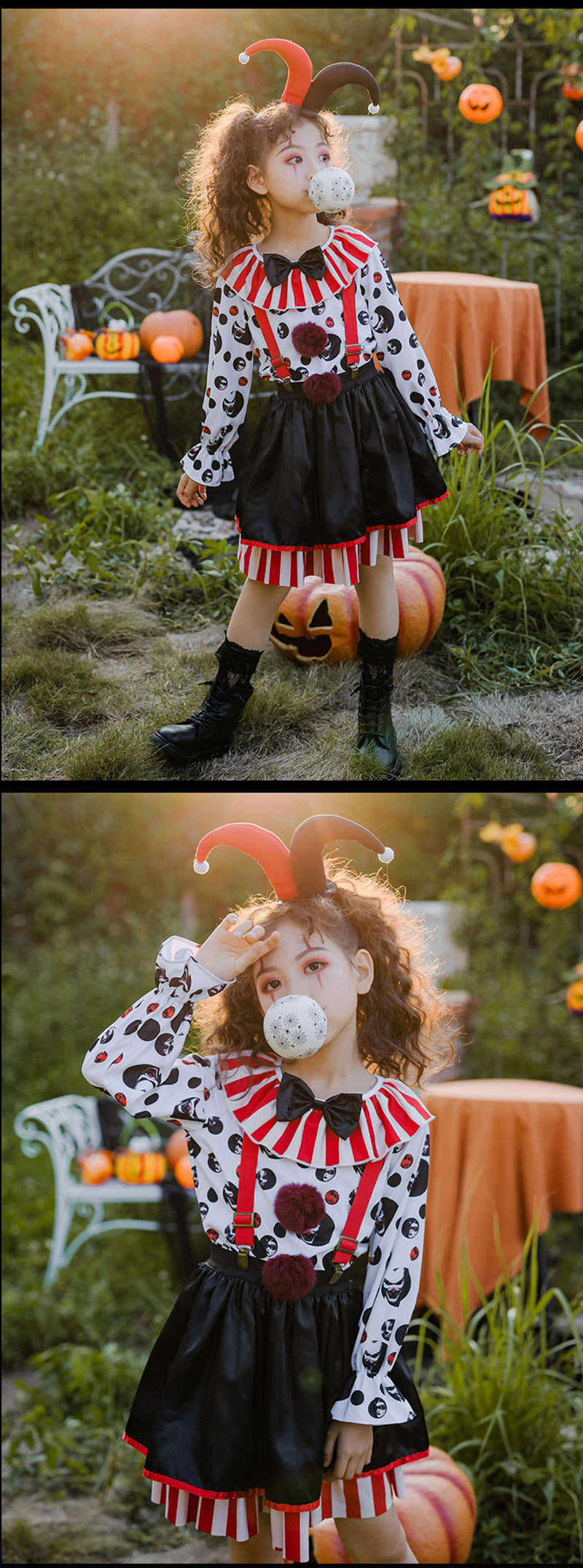 ハロウィン コスプレ ピエロ魔女 衣装 大人 ピエロ 3点セット コスチューム レディース 女性 ゾンビ デビル ピエロガール 魔法使い 魔法少女 ハロウィン衣装 赤黒 忘年会/新年会コスプレ衣装 セクシー ゴスロリ 吸血鬼 悪魔 キュート ミニワンピ 送料無料