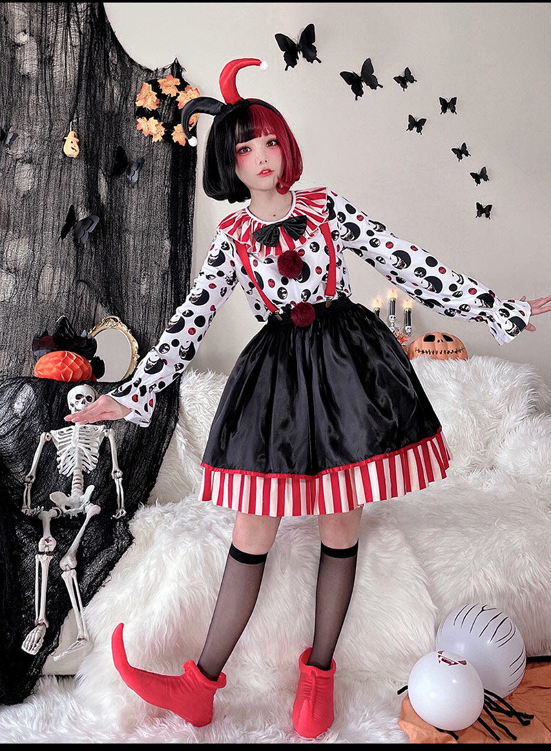 ハロウィン コスプレ ピエロ魔女 衣装 大人 ピエロ 3点セット コスチューム レディース 女性 ゾンビ デビル ピエロガール 魔法使い 魔法少女 ハロウィン衣装 赤黒 忘年会/新年会コスプレ衣装 セクシー ゴスロリ 吸血鬼 悪魔 キュート ミニワンピ 送料無料