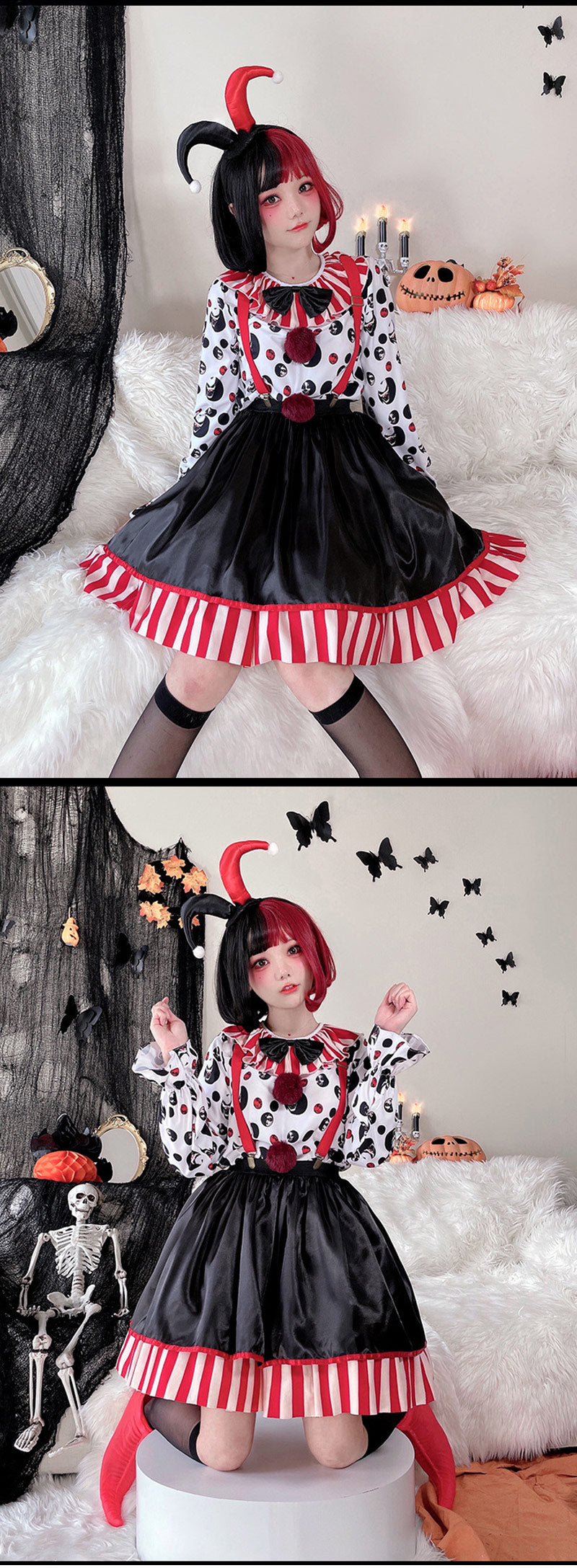 ハロウィン コスプレ ピエロ魔女 衣装 大人 ピエロ 3点セット コスチューム レディース 女性 ゾンビ デビル ピエロガール 魔法使い 魔法少女 ハロウィン衣装 赤黒 忘年会/新年会コスプレ衣装 セクシー ゴスロリ 吸血鬼 悪魔 キュート ミニワンピ 送料無料