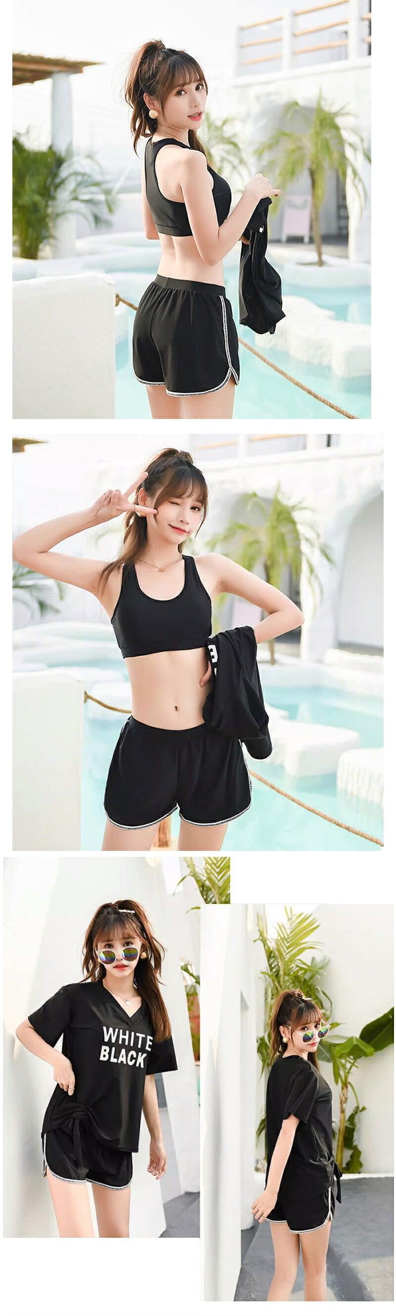 【クーポン利用で2,412円★20日迄】体型カバー 水着 レディース かわいい セパレート 体型カバー水着 韓国 中学生 高校生 おしゃれ 3点セット 20代 女の子 小胸 二の腕カバー 露出控えめ 可愛い 夏 10代 140cm 150cm 160cm ラッシュガード ママ水着 スポーティー