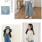 ストレッチデニム ペグトップパンツ 子供服 キッズ 男の子 女の子 デニムパンツ ロングパンツ 長ズボン ボトムス ハート刺繍 デニム ワイドパンツ