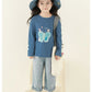 ストレッチデニム ペグトップパンツ 子供服 キッズ 男の子 女の子 デニムパンツ ロングパンツ 長ズボン ボトムス ハート刺繍 デニム ワイドパンツ