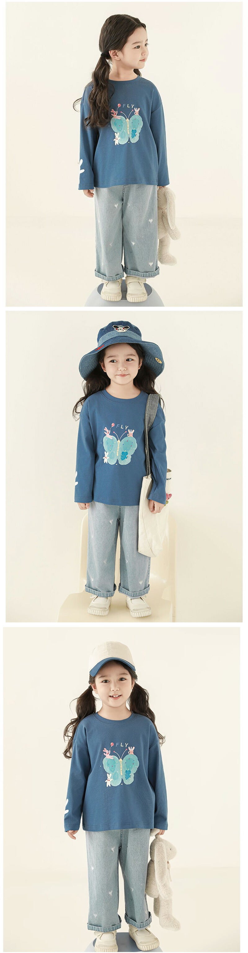 ストレッチデニム ペグトップパンツ 子供服 キッズ 男の子 女の子 デニムパンツ ロングパンツ 長ズボン ボトムス ハート刺繍 デニム ワイドパンツ