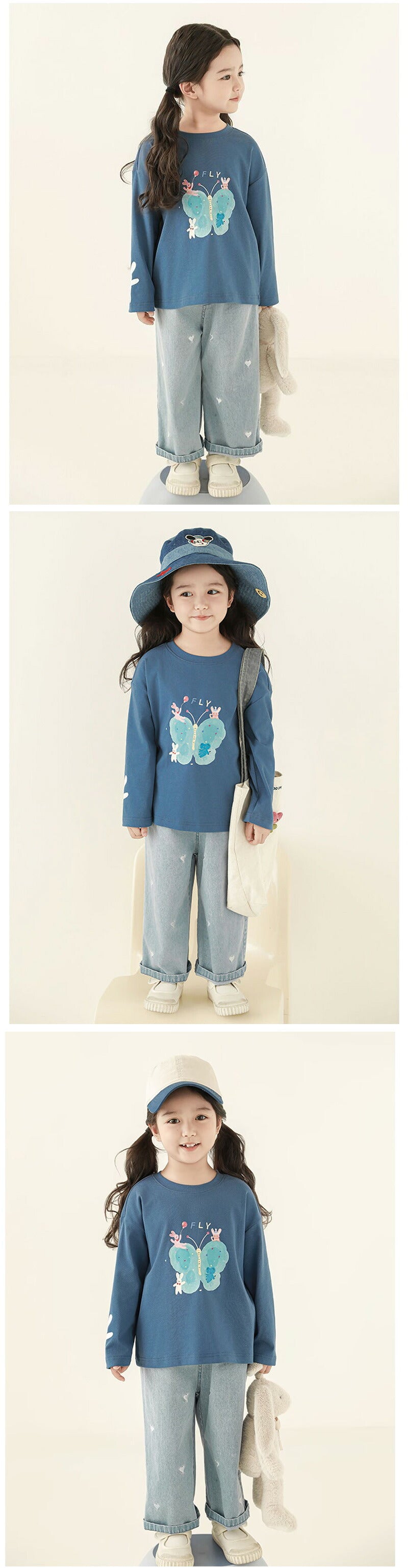 ストレッチデニム ペグトップパンツ 子供服 キッズ 男の子 女の子 デニムパンツ ロングパンツ 長ズボン ボトムス ハート刺繍 デニム ワイドパンツ