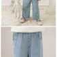 ストレッチデニム ペグトップパンツ 子供服 キッズ 男の子 女の子 デニムパンツ ロングパンツ 長ズボン ボトムス ハート刺繍 デニム ワイドパンツ