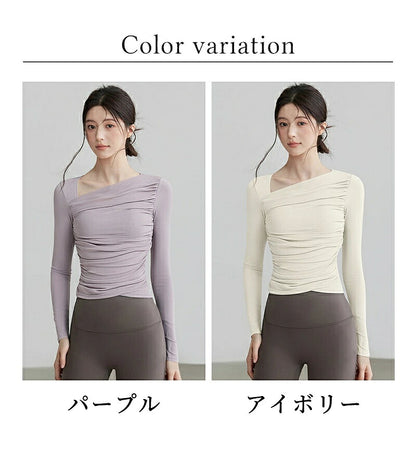 ヨガウェア レディース トップス 長袖 カップ付 ヨガウエア かわいい おしゃれ 体型カバー ヨガ ピラティス ウェア ホットヨガ ジムウェア スポーツウェア フィットネスウェア ウォーキング ランニングウェア トレーニングウェア