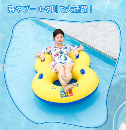 浮き輪 二人用浮輪 大人 子供ジャンボ 取っ手付き ダブルリング 大型 フロート高品質 ダブルエアバッグ レディースフロート ボートマット 個性的  アウトドア ビーチグッズ ボート インスタ映え キッズ 波乗り水遊び 夏休み