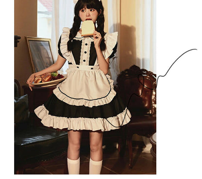 メイド服 6点セット コスプレ 可愛い 女の子 レディース メンズ 半袖 ロリータ ワンピース 黒 ピンク ハロウィン 大きいサイズ 定番 S-2XL 男性ウケ バレンタイン かわいい コスチューム 頭飾り クラシック ゴスロリ メイド 服