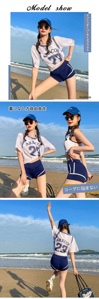 水着 中学生 水着 体型カバー 高校生 3点セット スポーティー 学生 韓国 プール 女の子 10代 20代 30代 海 可愛い おしゃれ 水着 レディース  ショートパンツ 水着 ママ 水着 セット 大きいサイズ ラッシュガード 中学生水着